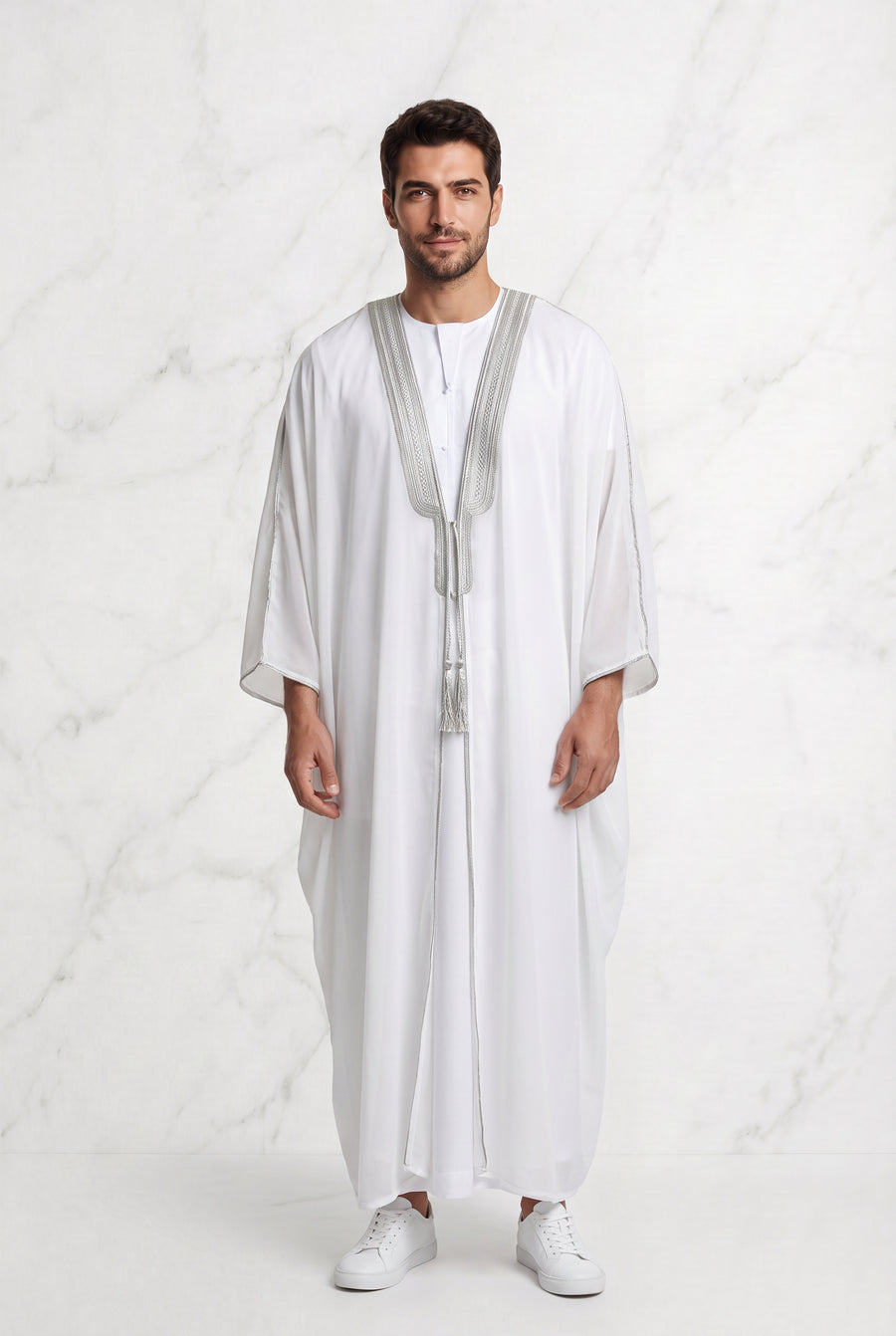 Bisht White & Silver