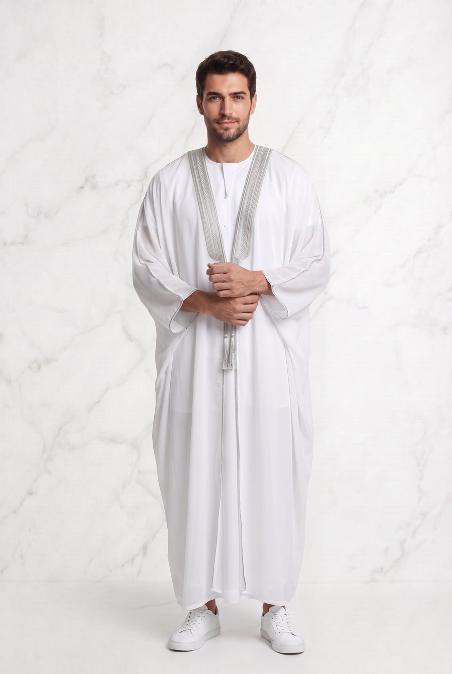 Bisht White & Silver