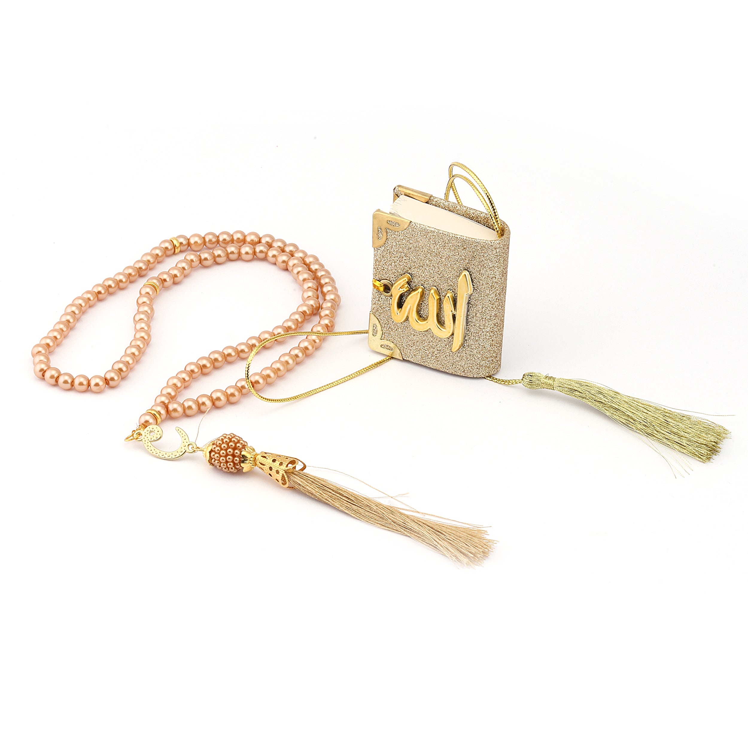 Mini Quran Hanger & 100 Bead Tasbih Gift Set Gold