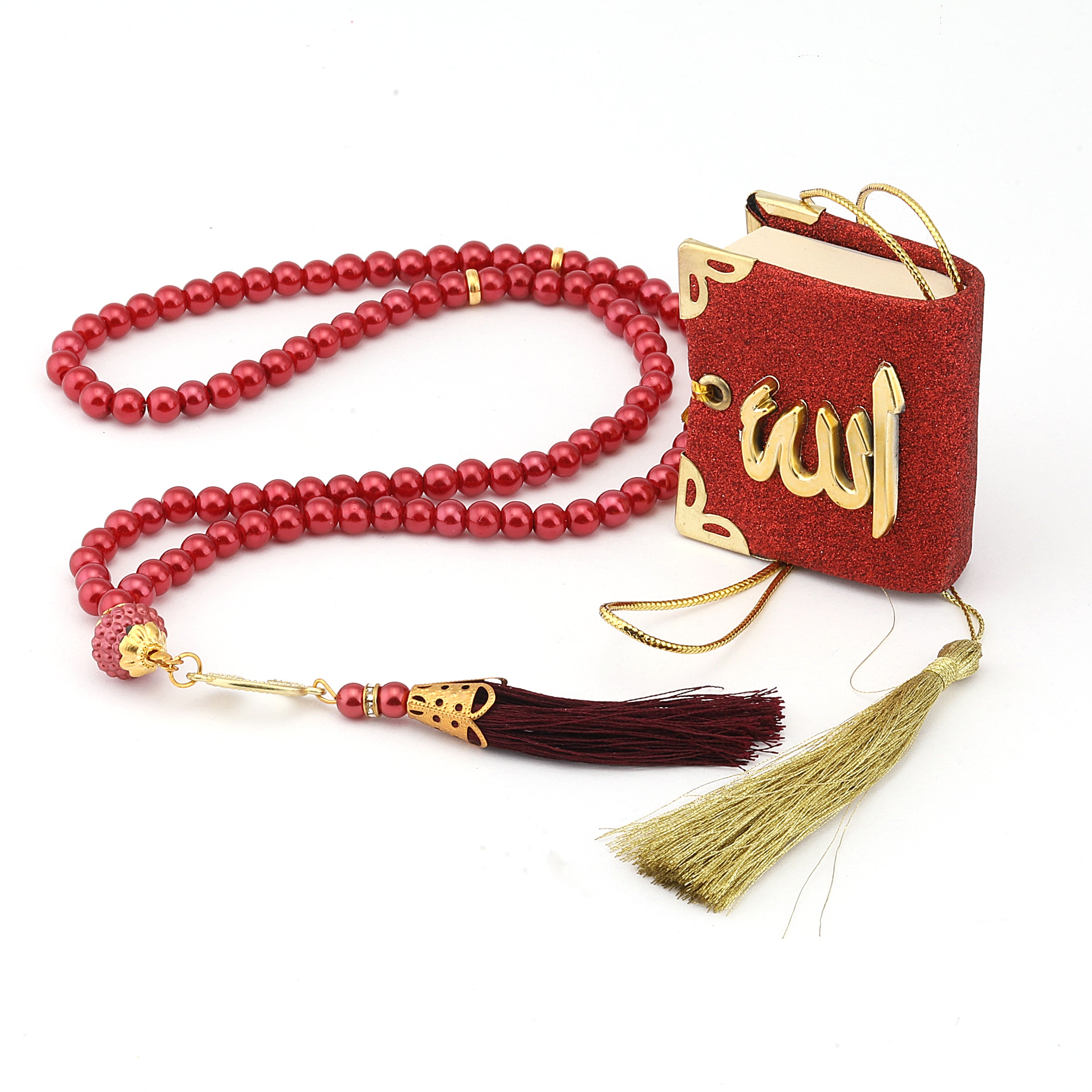 Mini Quran Hanger & 100 Bead Tasbih Gift Set Red