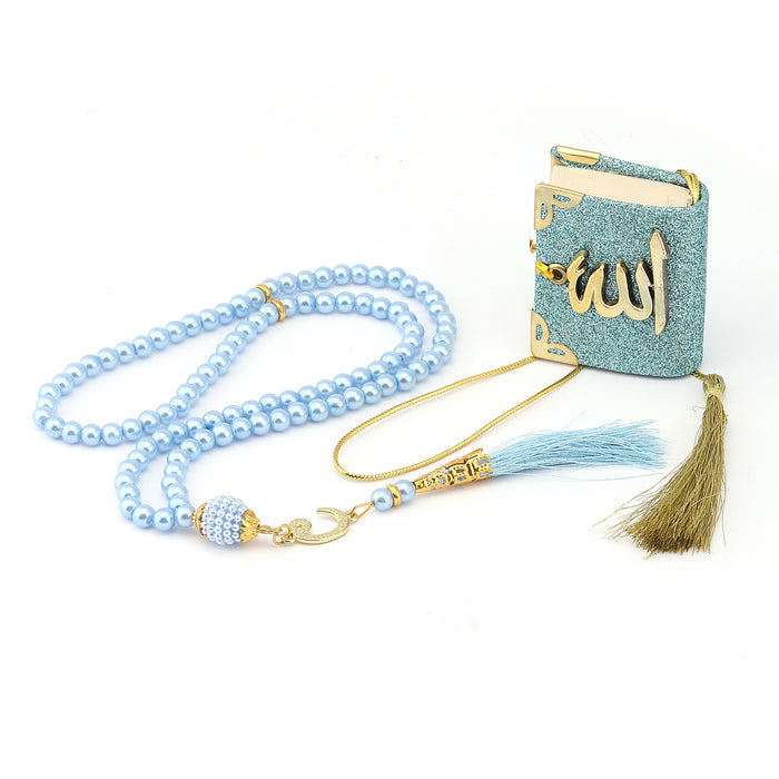 Mini Quran Hanger & 100 Bead Tasbih Gift Set Turquoise 0944