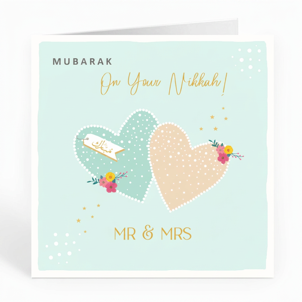 Mubarak On your Nikkah! Mr & Mrs Lovehearts Card