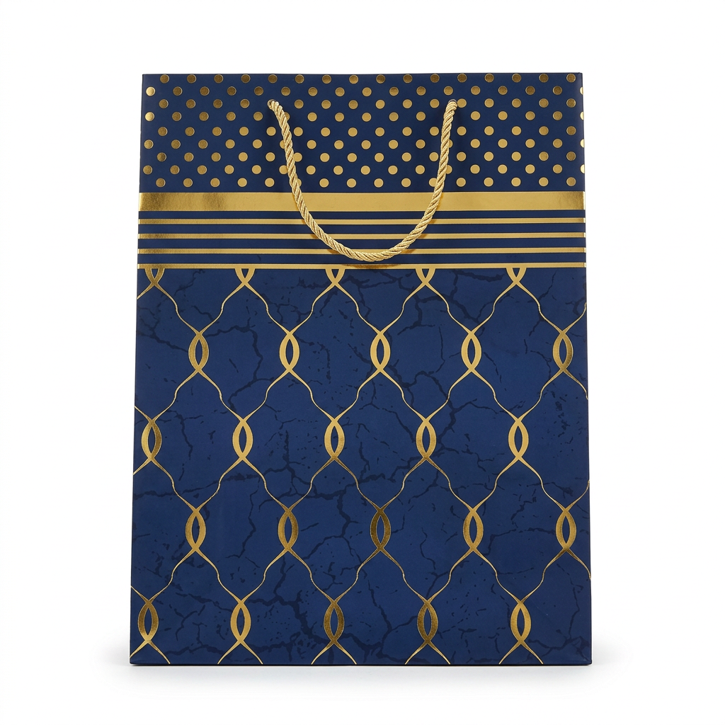 Navy & Gold Swirl Marble Gift Bag - Large