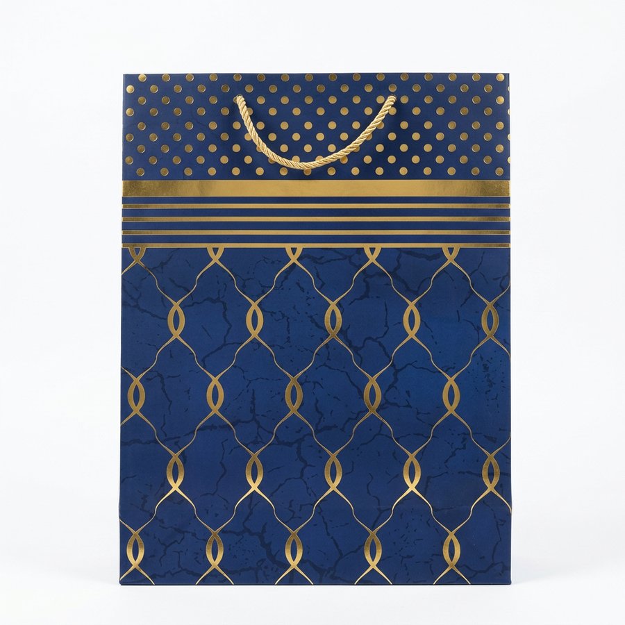 Navy & Gold Swirl Marble Gift Bag - Small