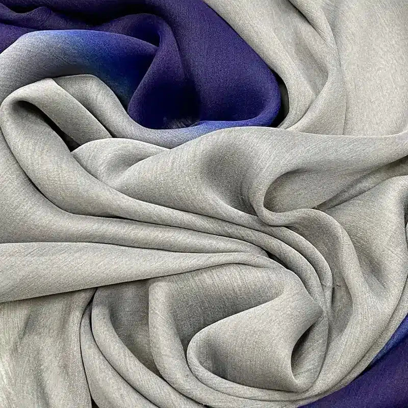 Ombre Ribbed Silk Chiffon Hijab Navy Blue ; Grey