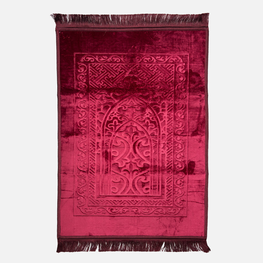 Velvet Brushed Plain Prayer Mat Maroon