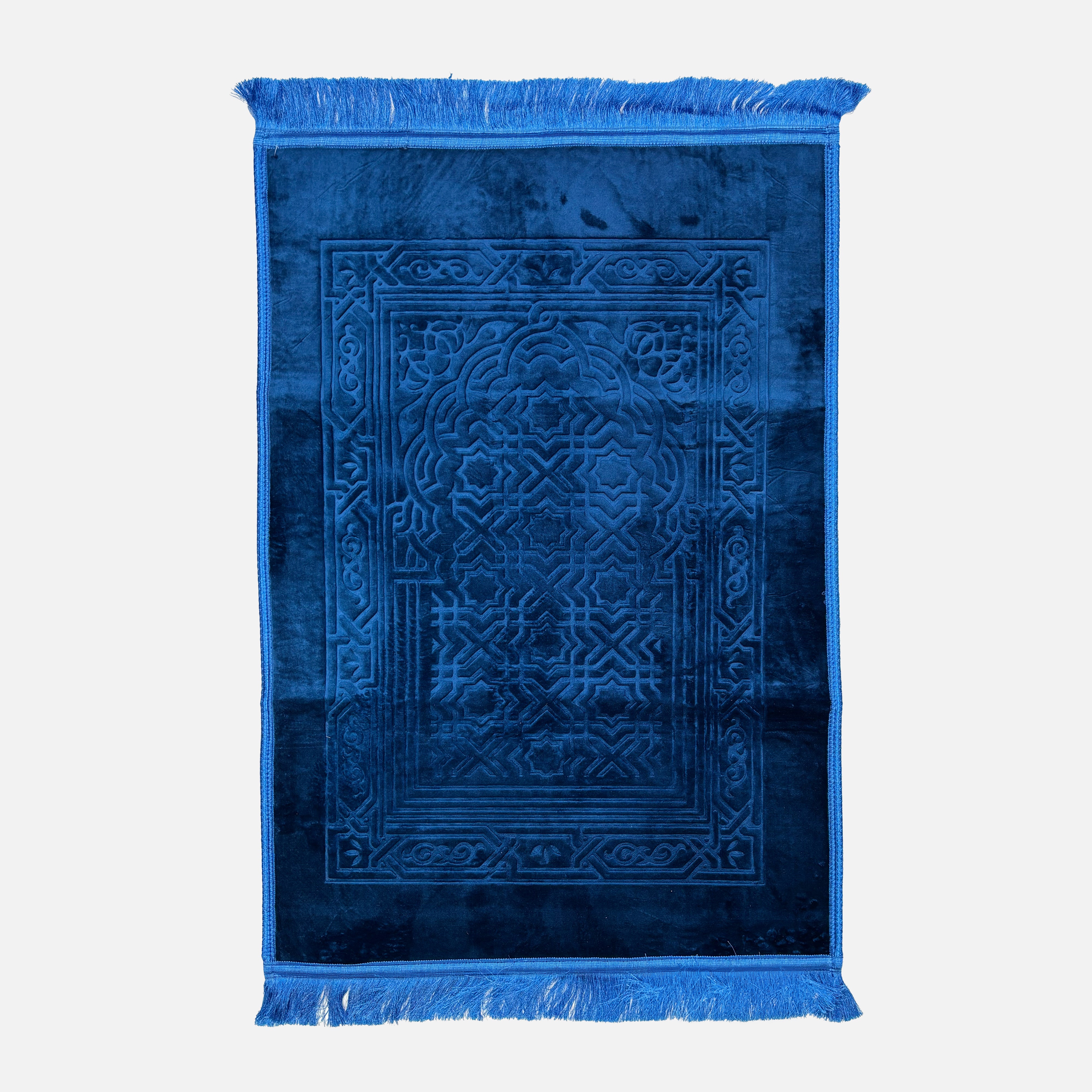 Velvet Brushed Plain Prayer Mat Blue
