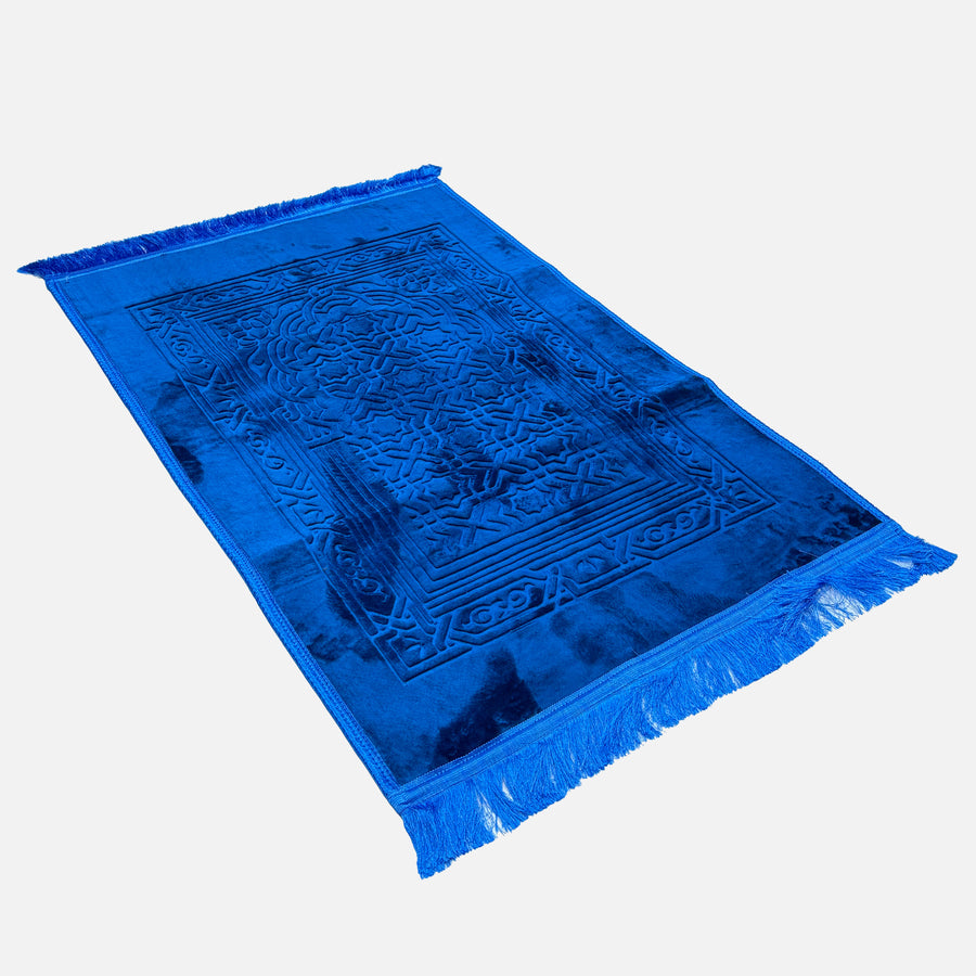Velvet Brushed Plain Prayer Mat Blue