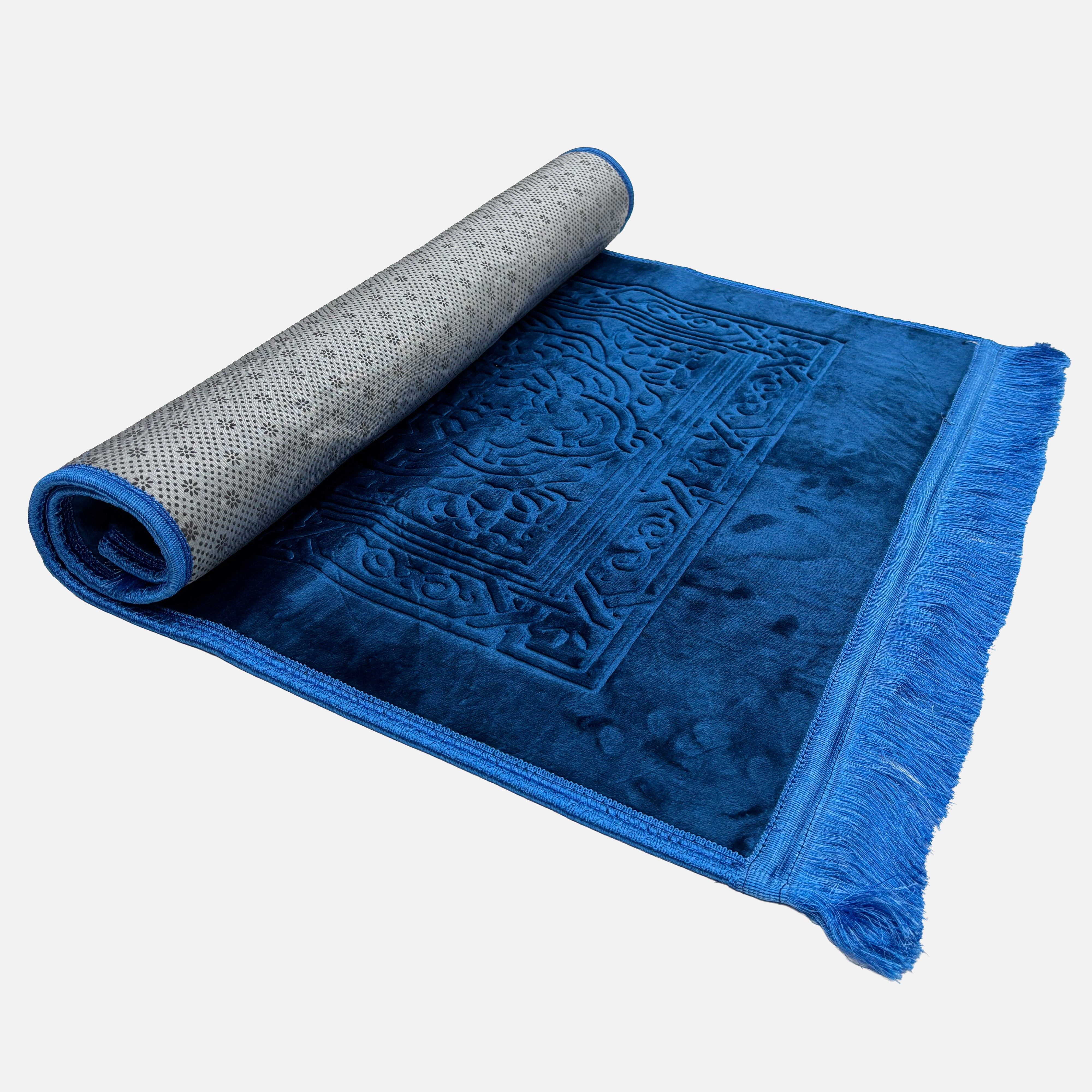 Velvet Brushed Plain Prayer Mat Blue