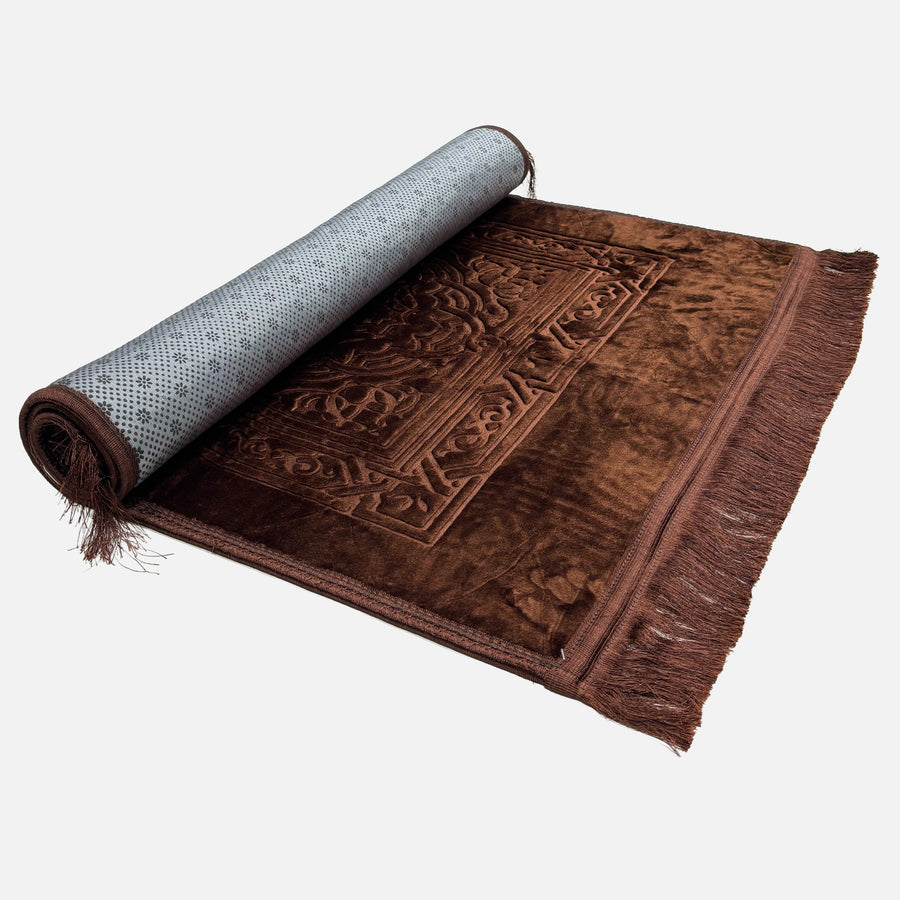 Velvet Brushed Plain Prayer Mat Brown