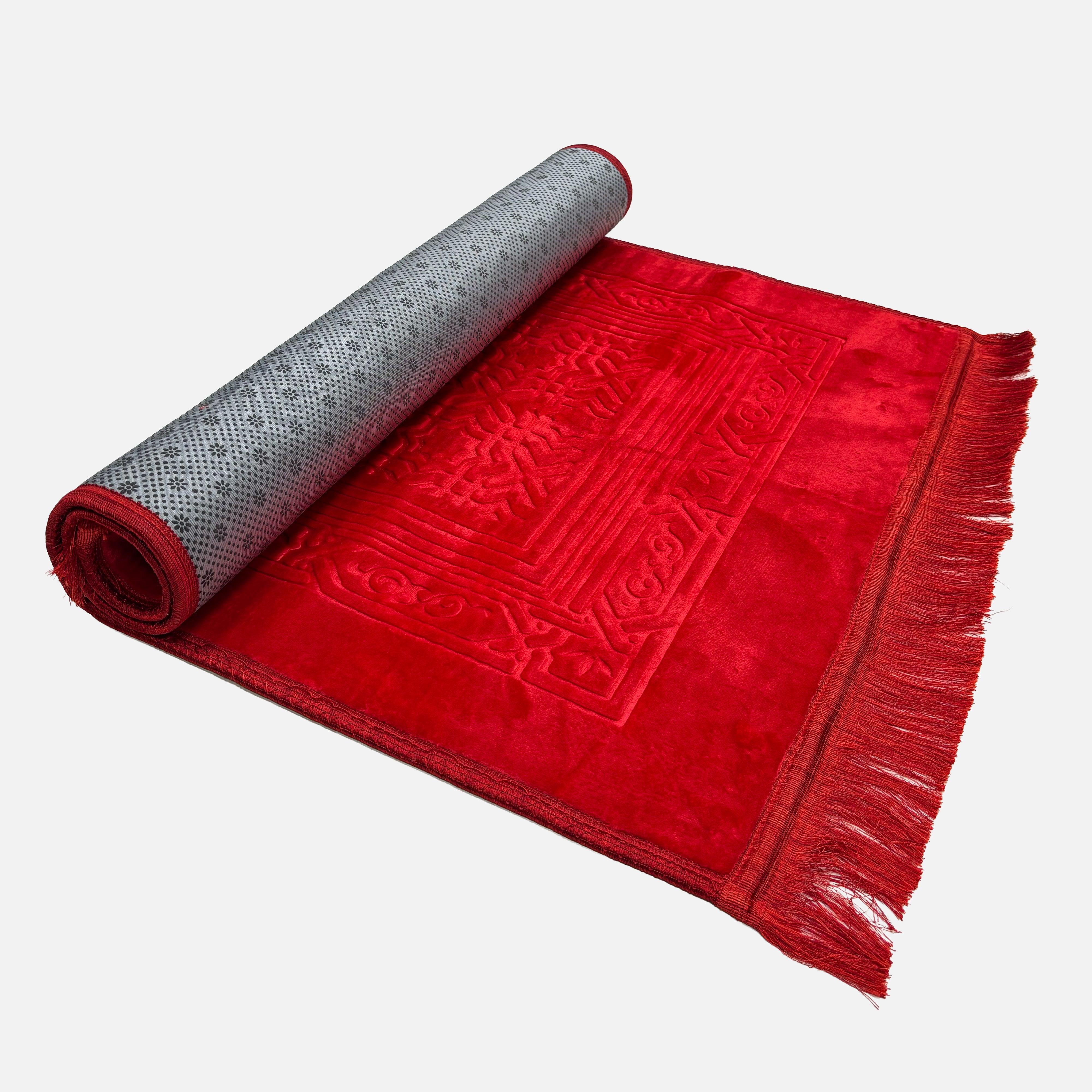 Velvet Brushed Plain Prayer Mat Red