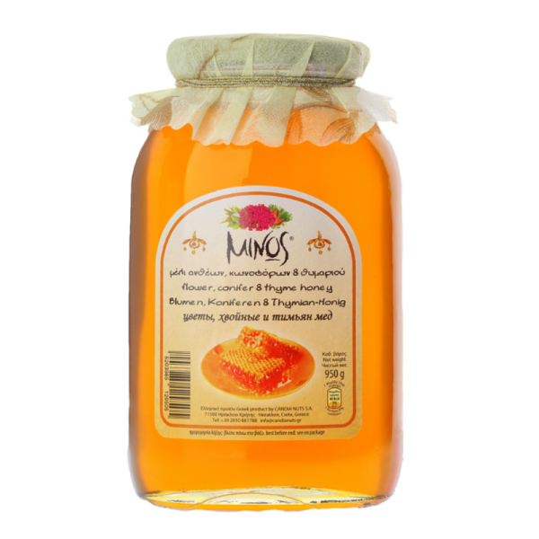 Minos Greek Honey Glass Jar 950g