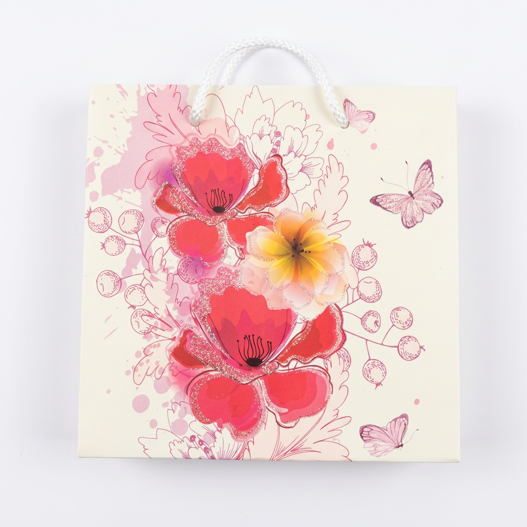 Pink Poppy & Butterfly Gift Bag