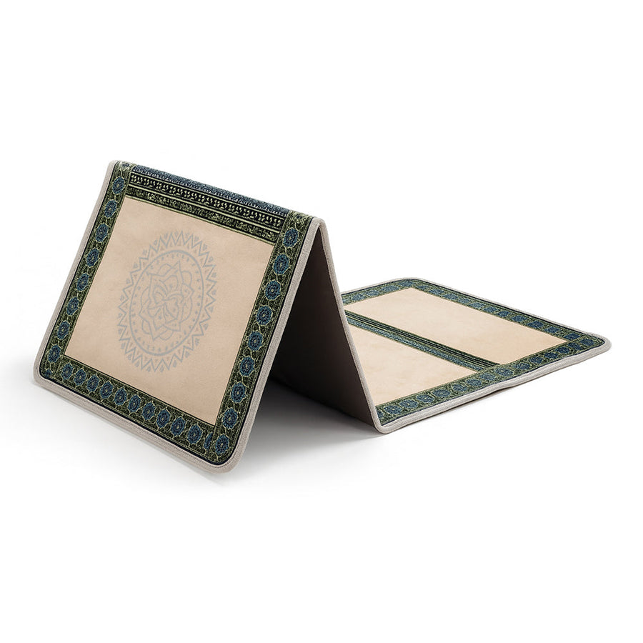 High Quality Foldable Prayer Mat Cream & Green
