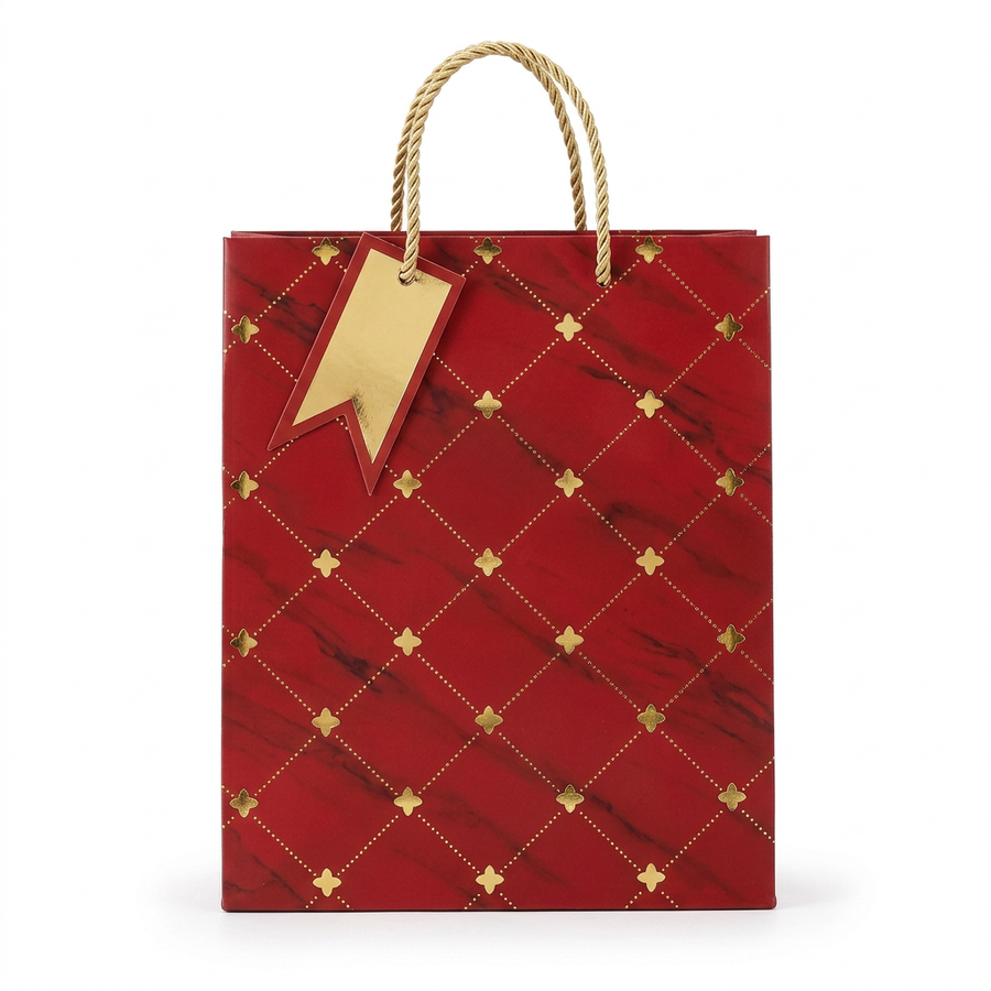 Red & Gold Chequered Gift Bag