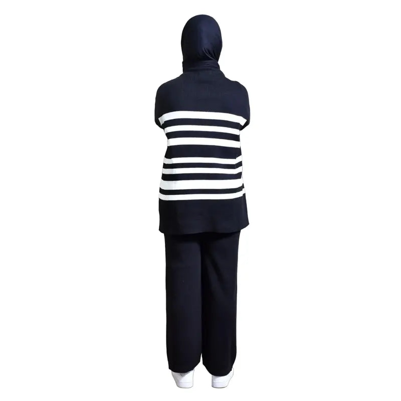 Women White & Black Striped Two Piece Co Ord Set
