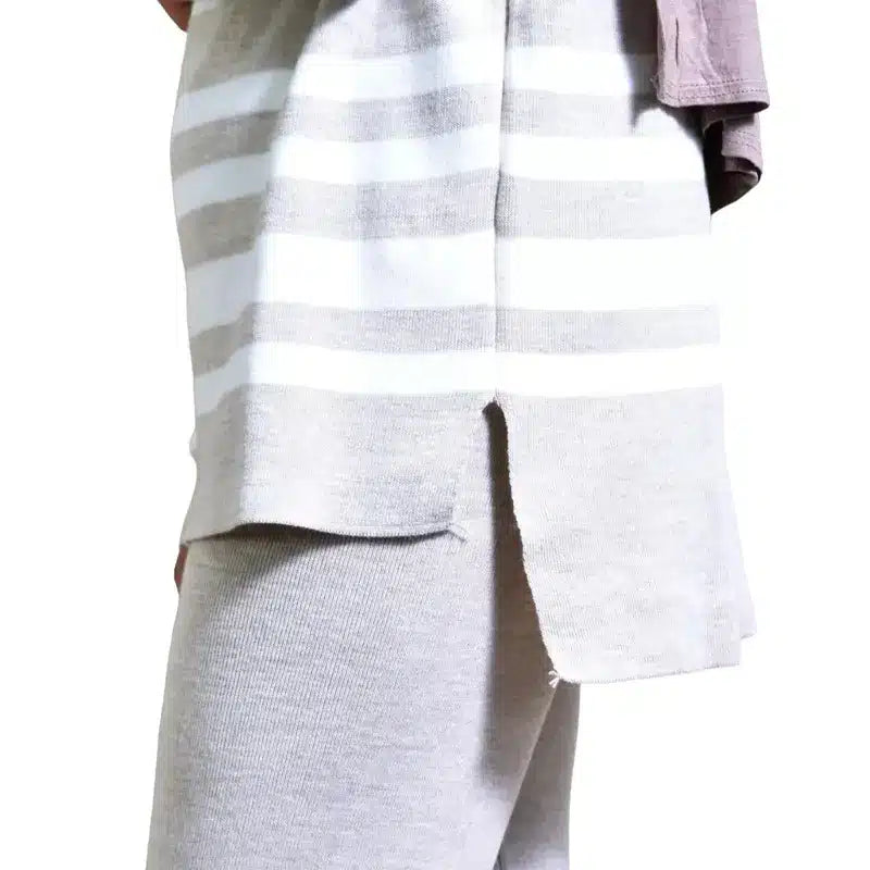 Women White & Grey Striped Two Piece Co Ord Set
