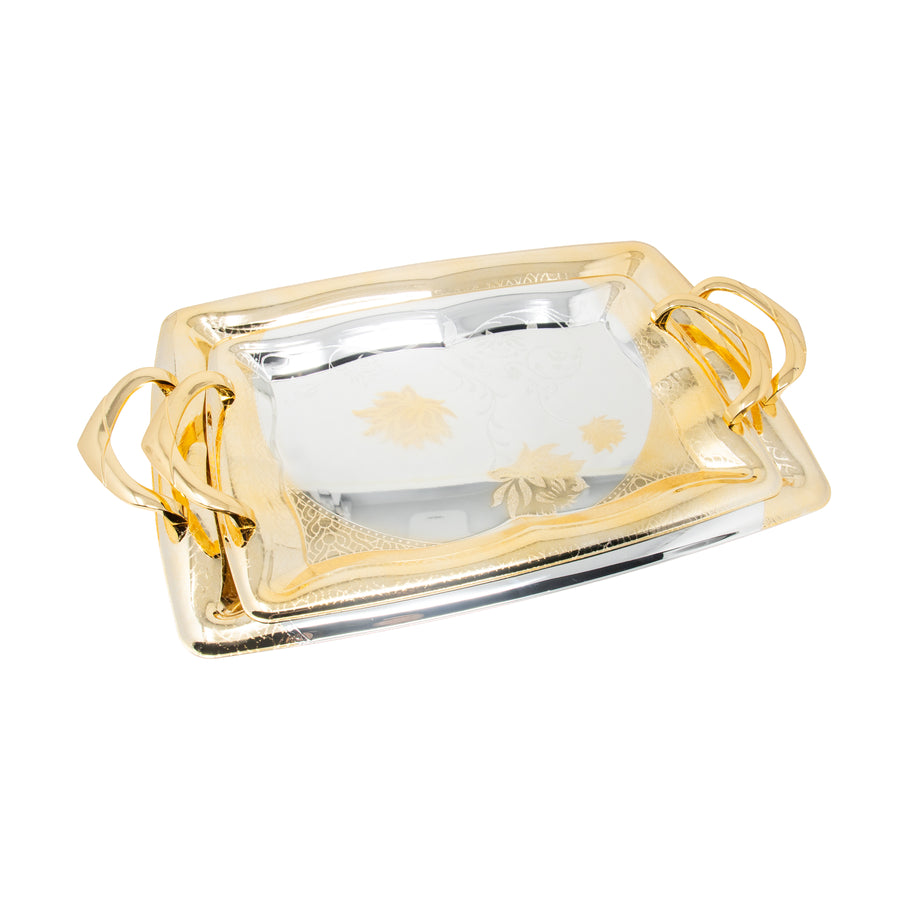 Gold & Silver Floral Serving Tray Set - 2 Piece T515