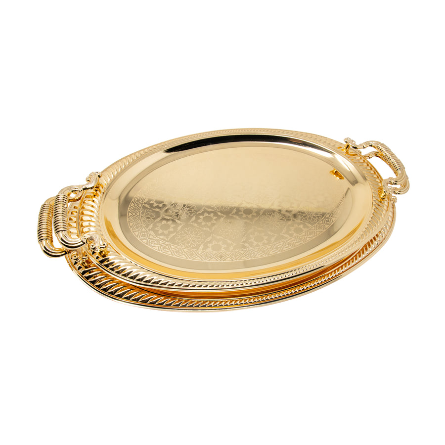 Gold Oval Engraved Serving Tray T707