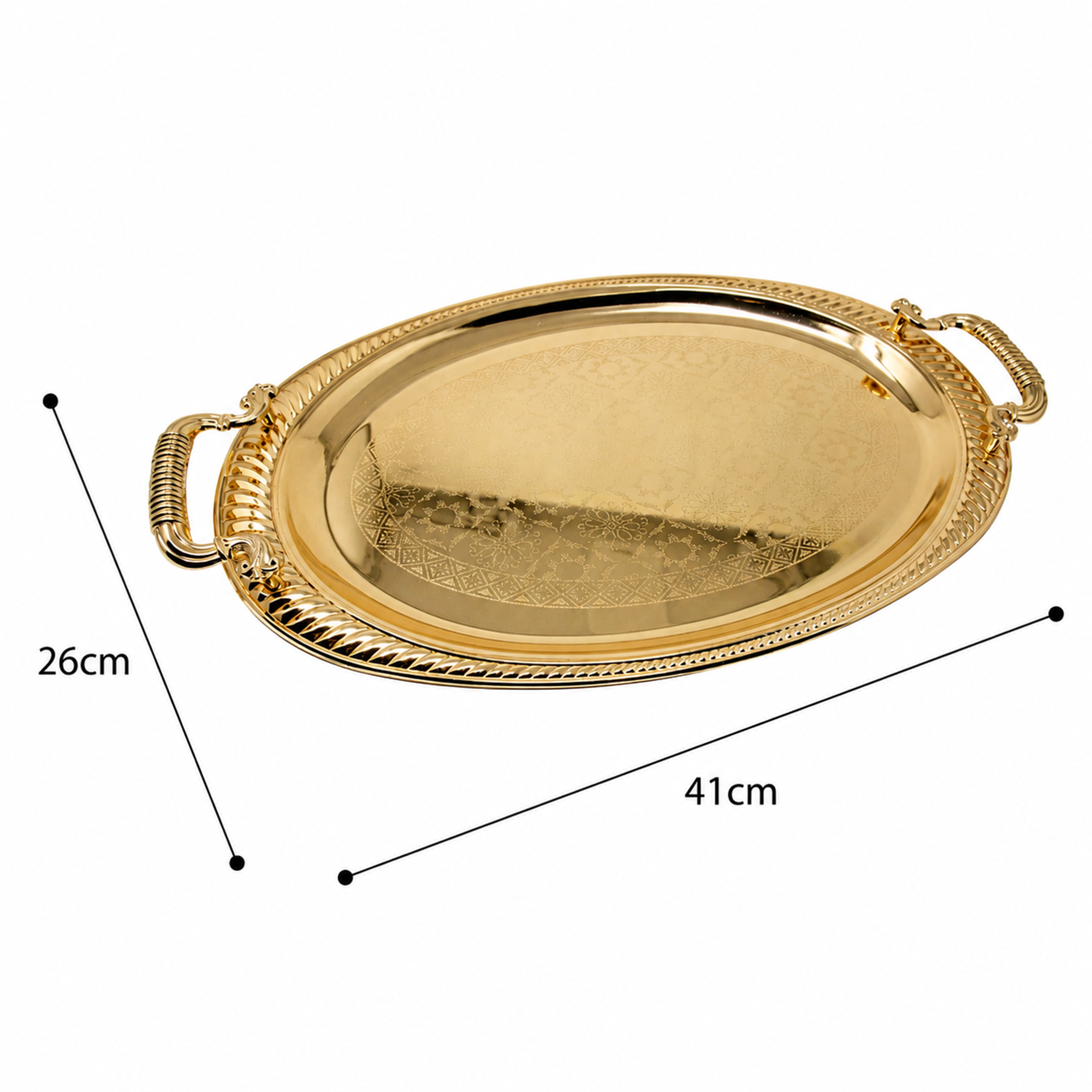 Gold Oval Engraved Serving Tray T707