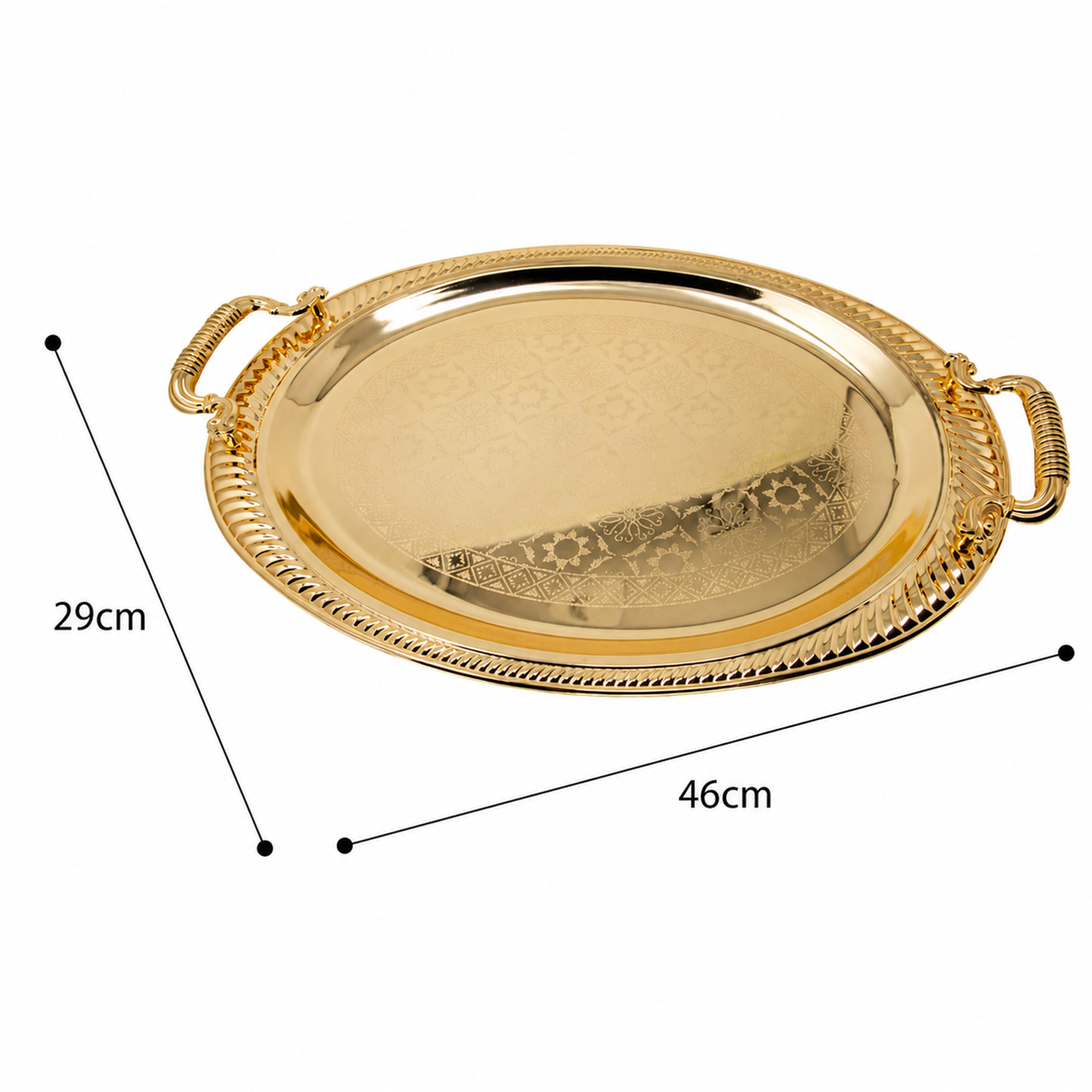 Gold Oval Engraved Serving Tray T707