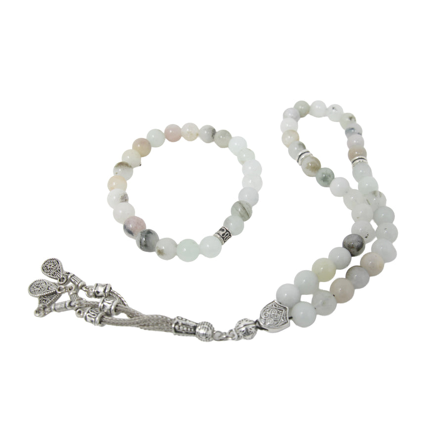 Unisex Bracelet And Tasbih Gift Set White 5628