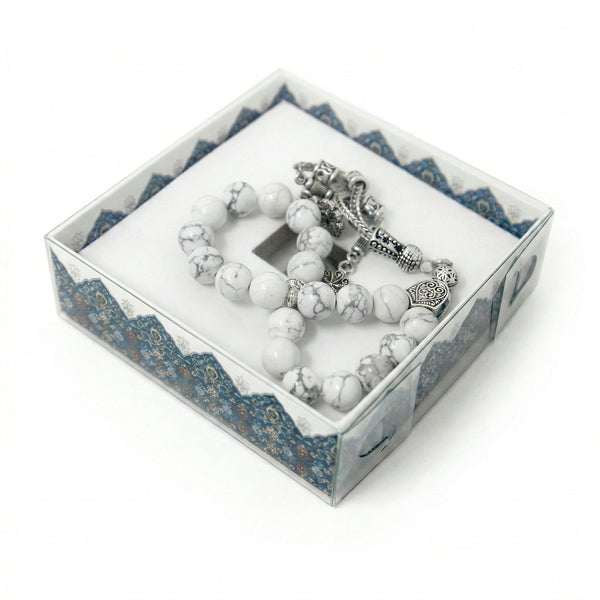 Unisex Bracelet And Tasbih Gift Set Marble White 5628