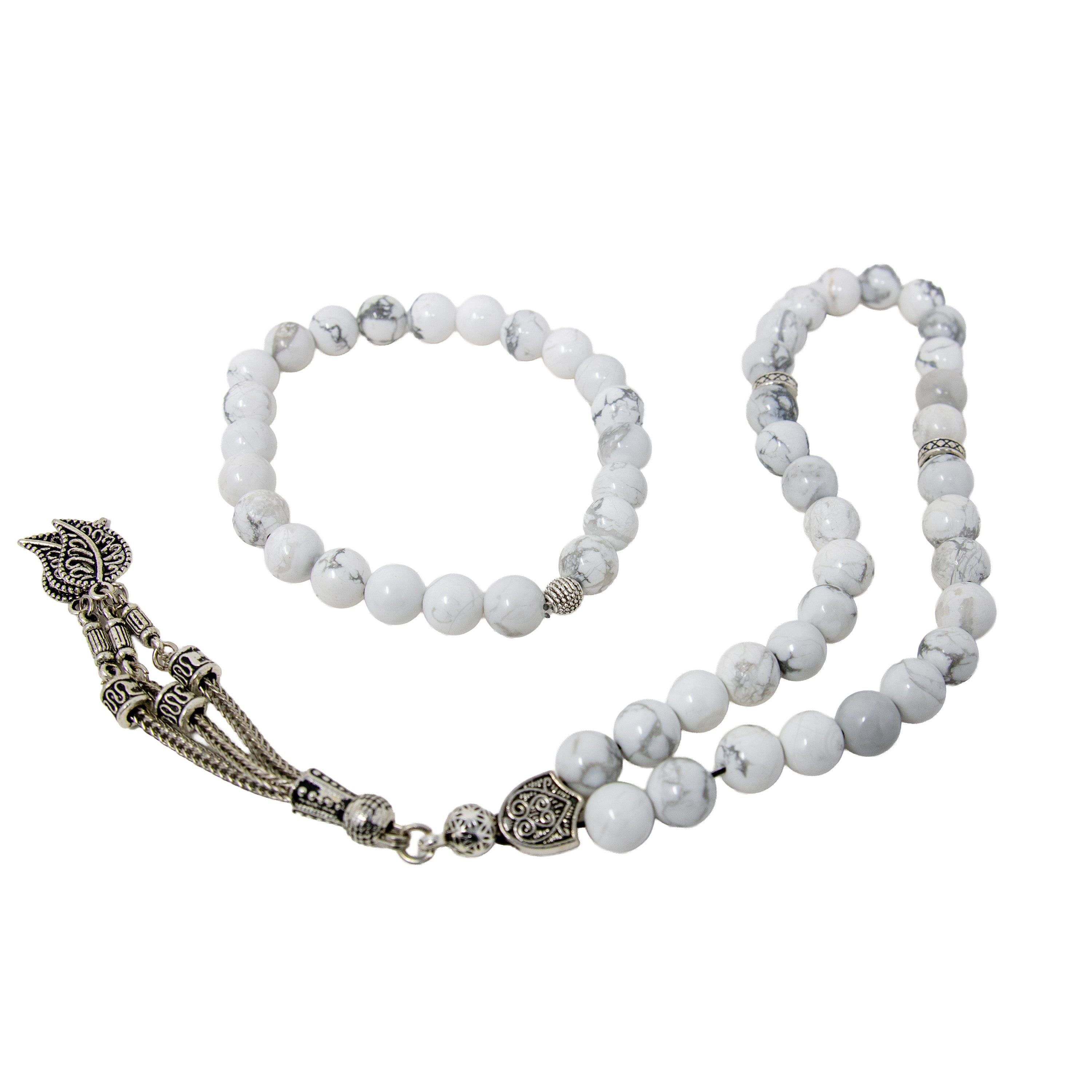 Unisex Bracelet And Tasbih Gift Set Marble White 5628