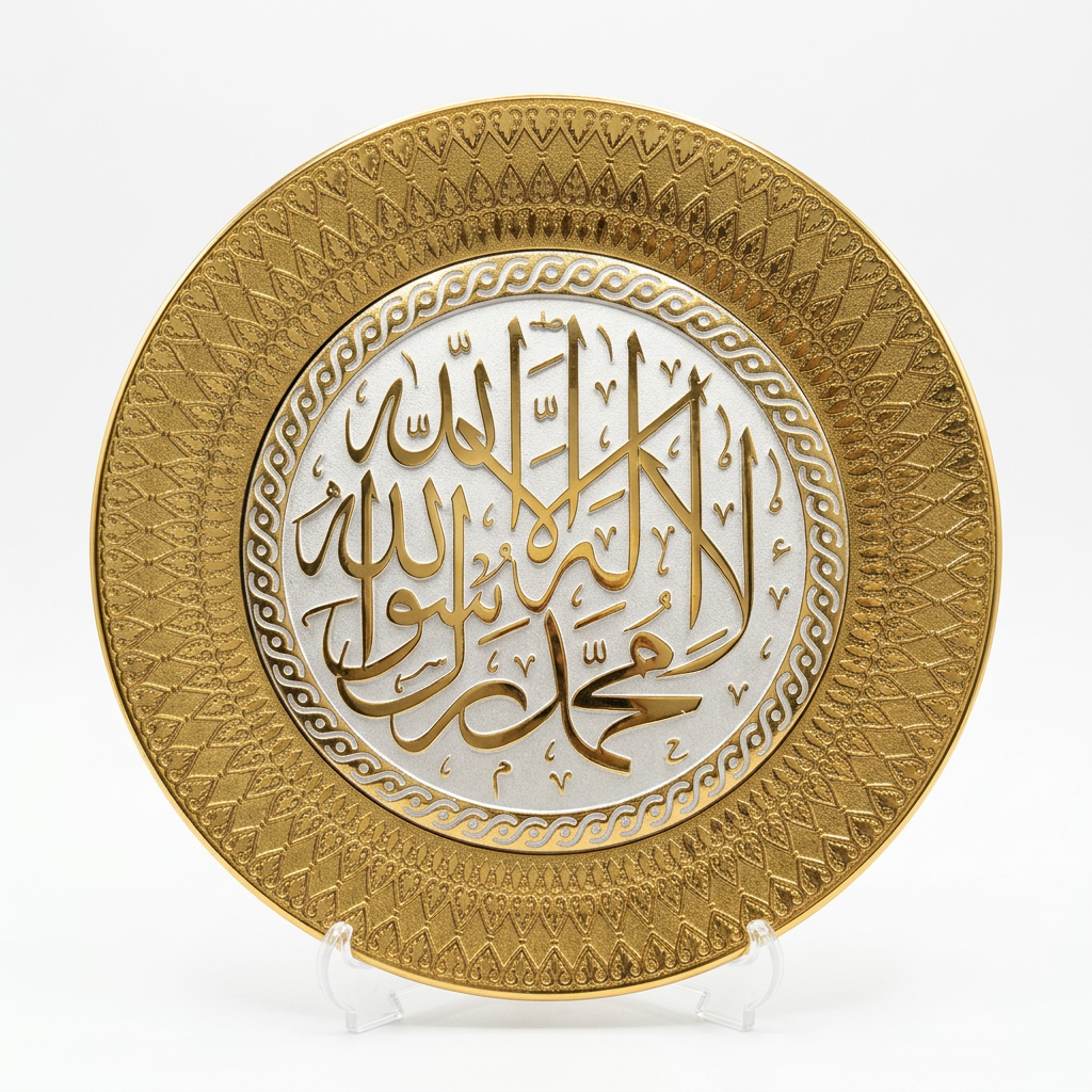 Kalimah Gold & White Ornament Plate 0040
