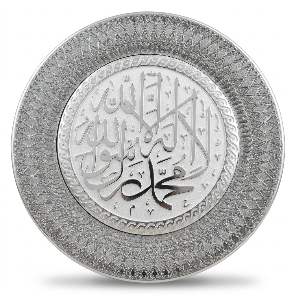 Kalimah White & Silver Ornament Plate 0049