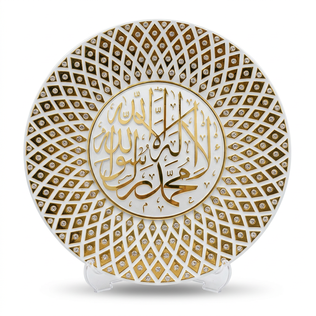 Kalimah White & Gold Diamond Ornament Plate 4571