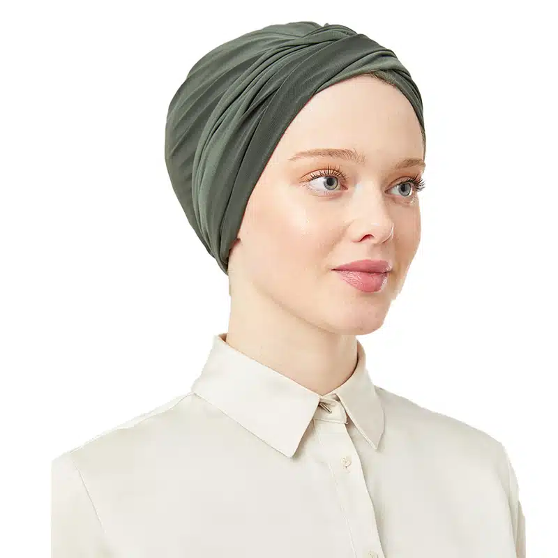 Women's Pre-Tied Olive Green Turban Head Scarf
