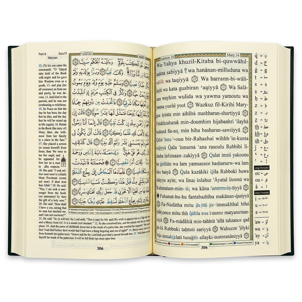 Tajweed Quran With Transliteration & Translation in English - Green