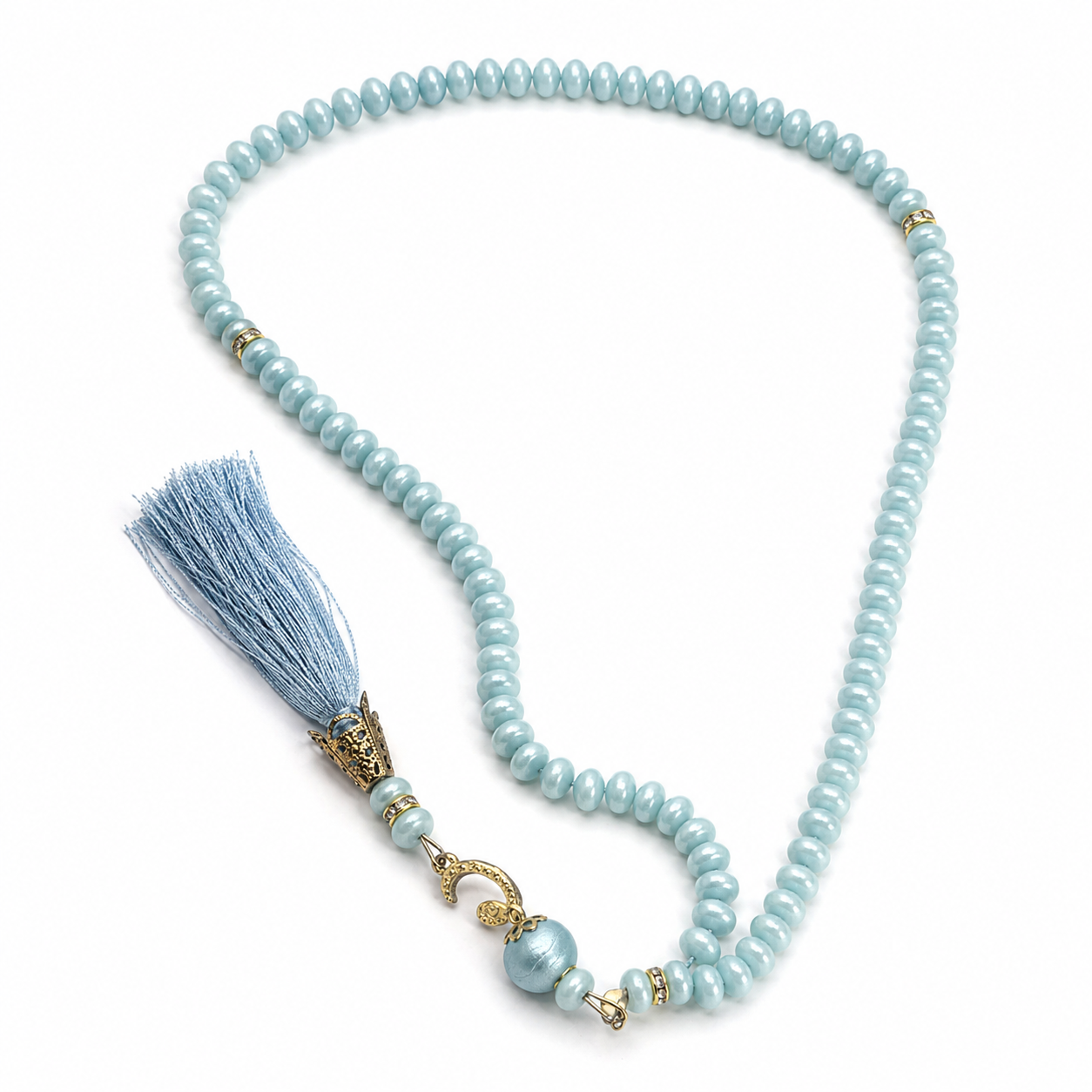 100 Bead Tiffany Blue Waw Clear Tasbih