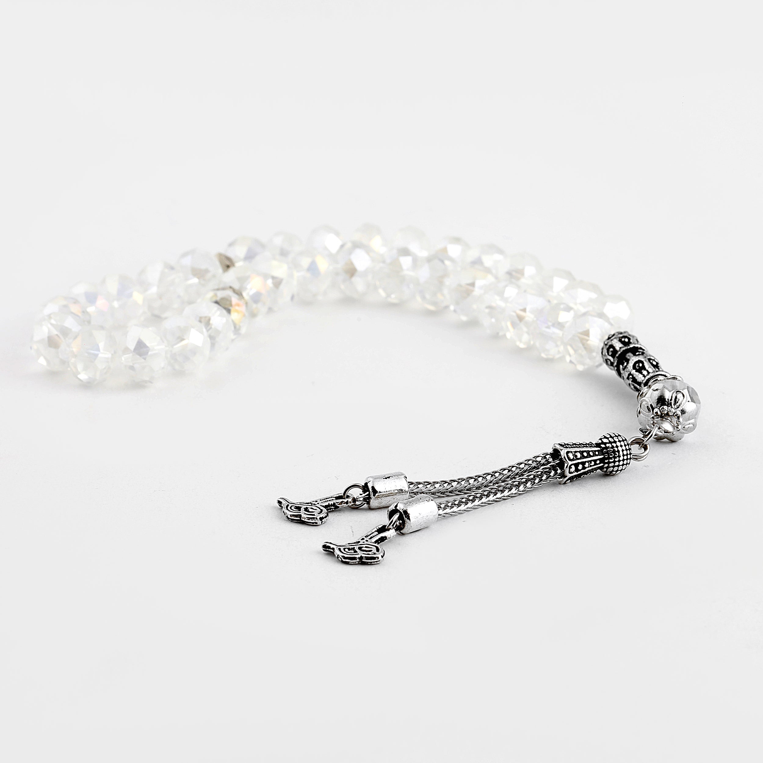 Turksih 33 Bead Crystal Effect Tasbih Clear Silver