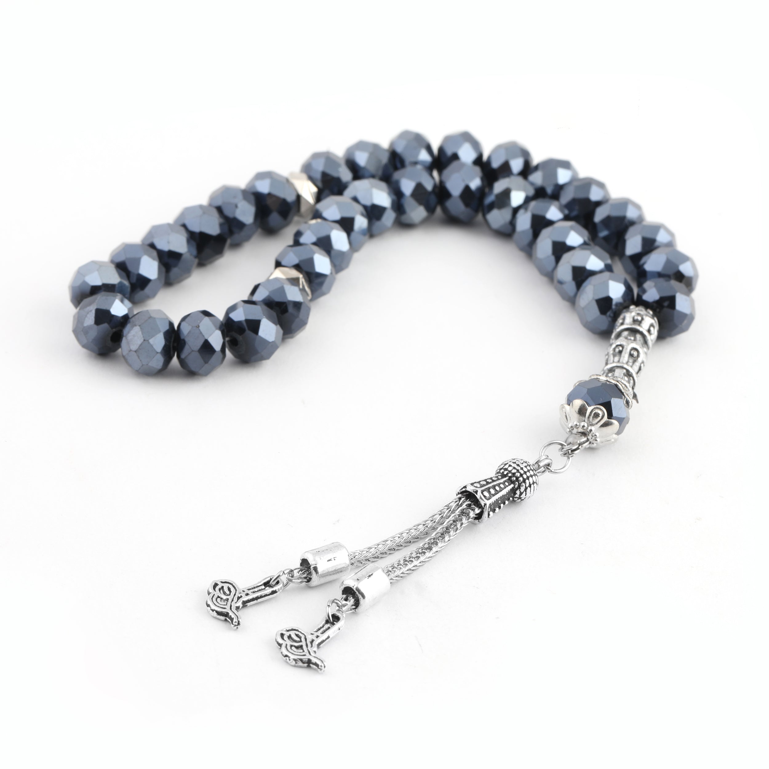 Turksih 33 Bead Crystal Effect Tasbih Dark Grey