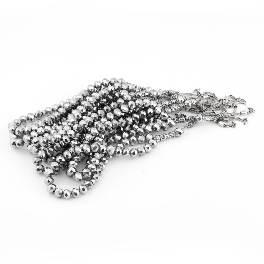 Turksih 33 Bead Crystal Effect Tasbih Light Grey