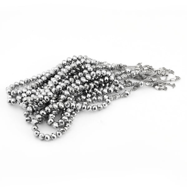 Turksih 33 Bead Crystal Effect Tasbih Light Grey
