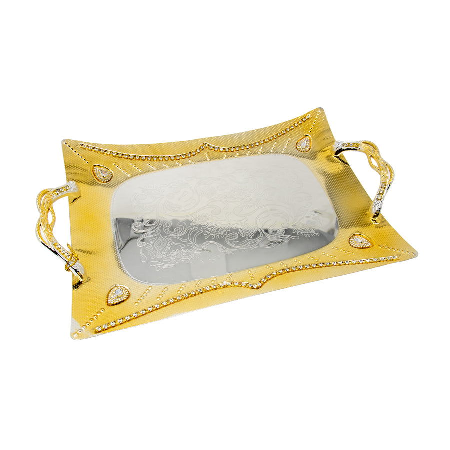 Gold & Silver Floral Detail Serving Tray