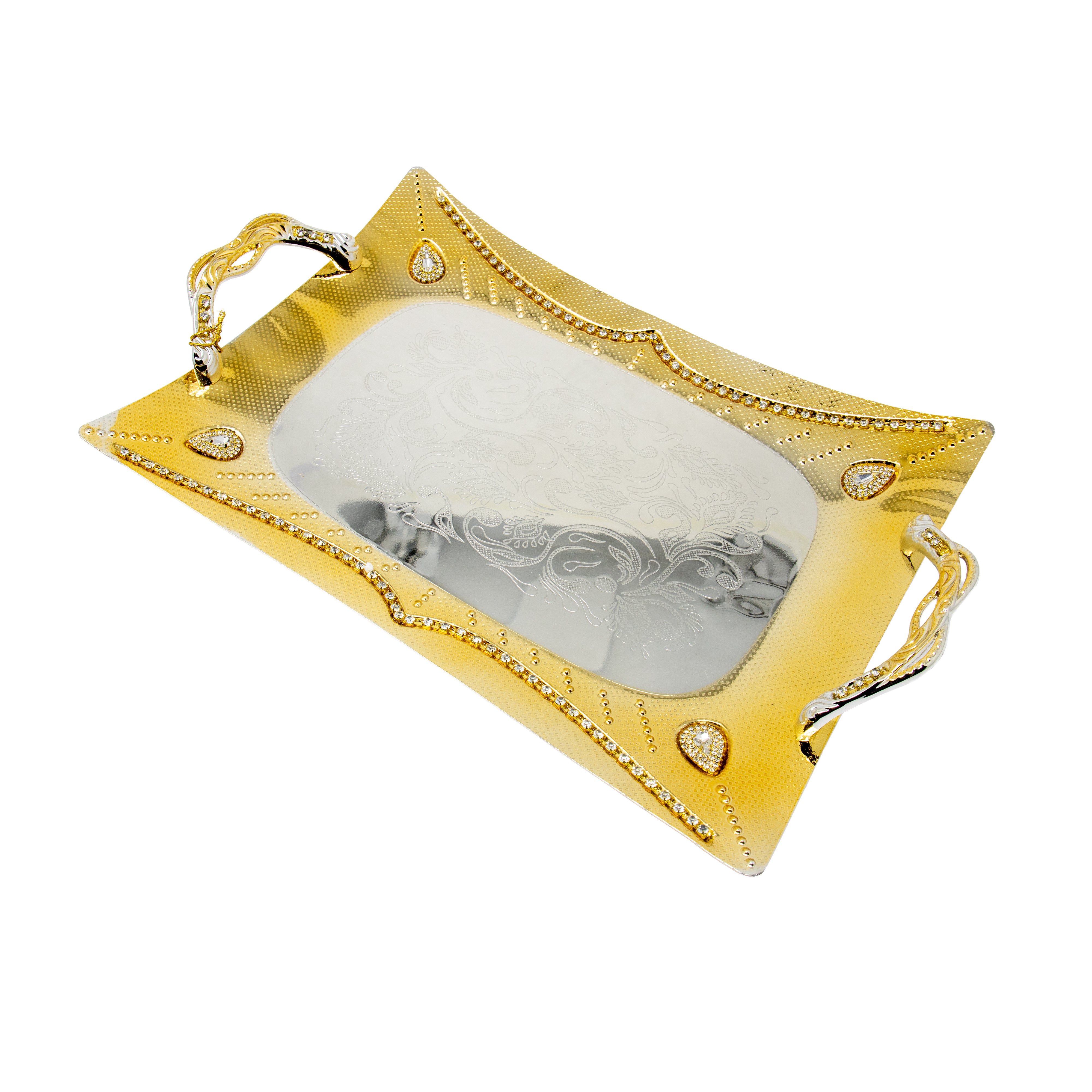 Gold & Silver Floral Detail Serving Tray