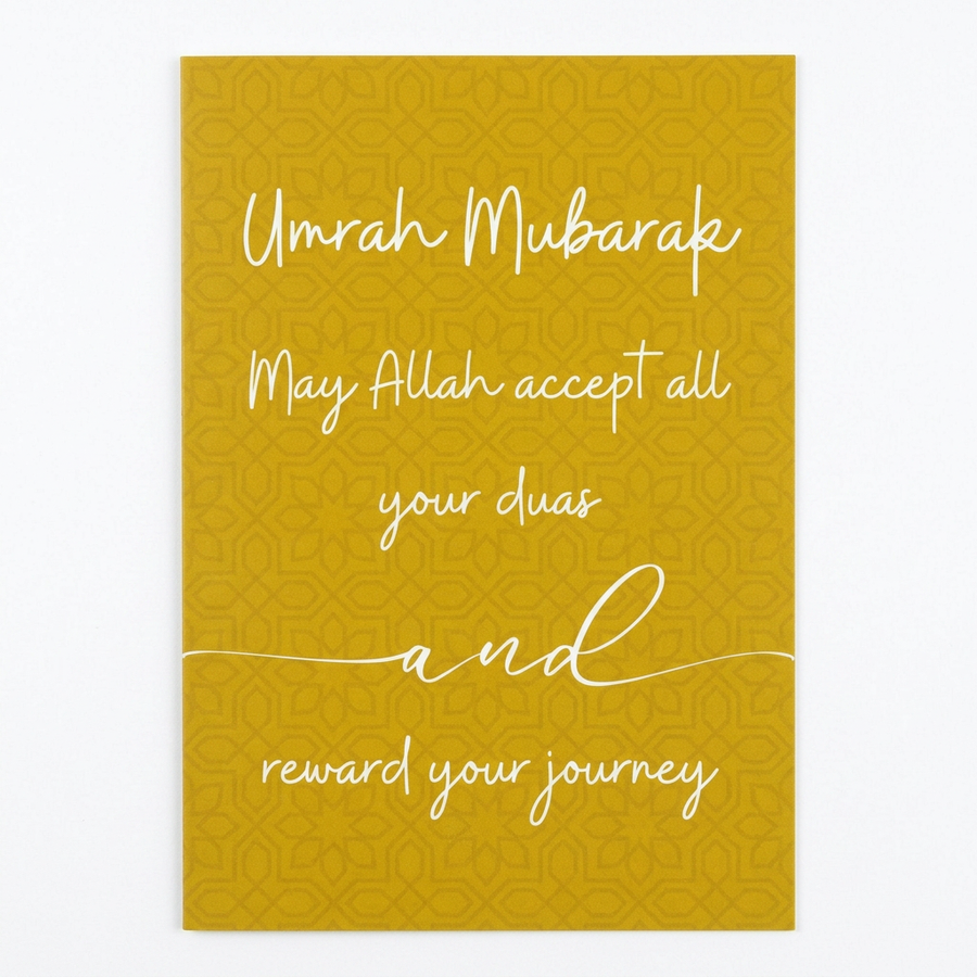 Umrah Mubarak Yellow Geometric Card