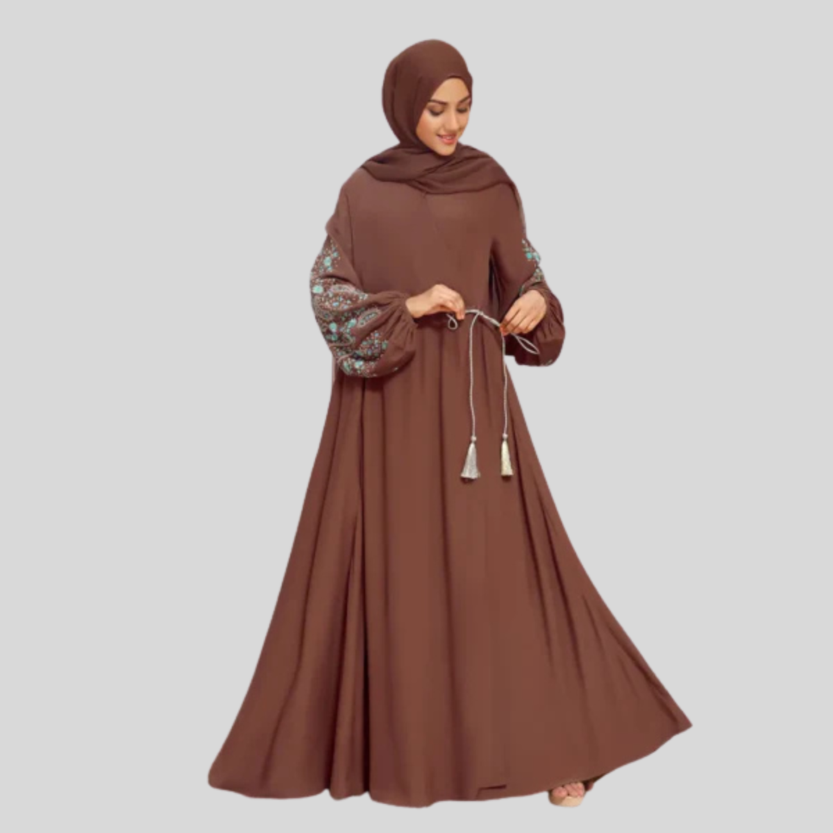 Brown Luxurious Embroidered Abaya ASA949