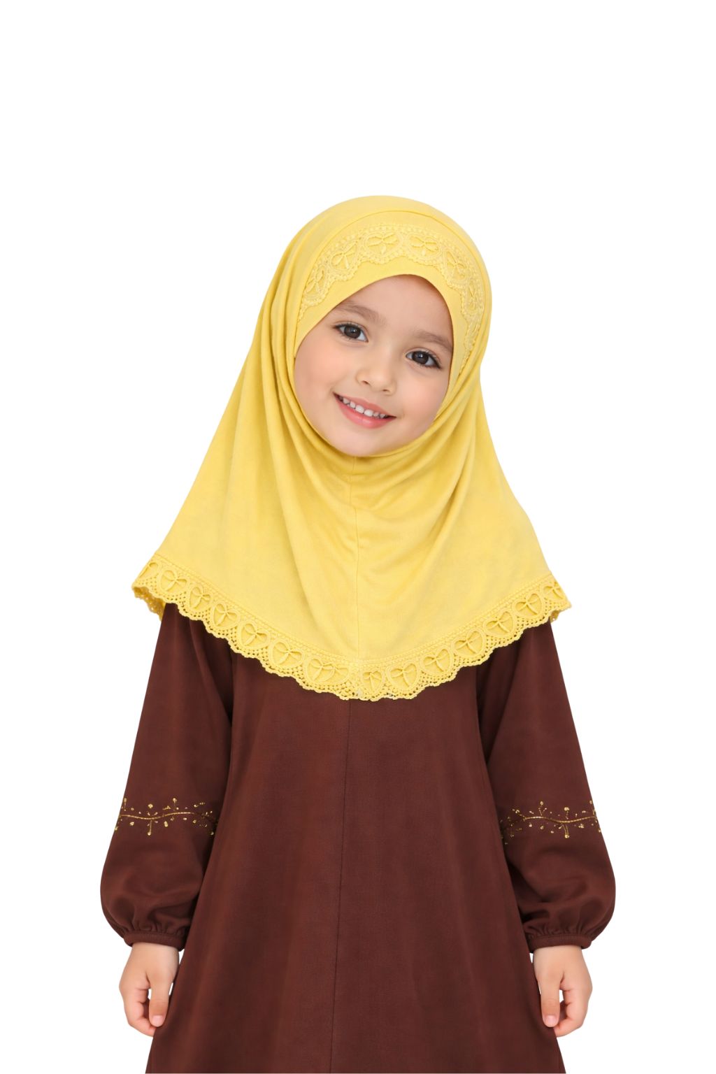 Girls Cotton Hijab Yellow Lace