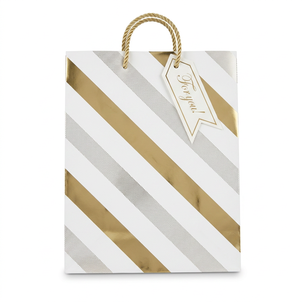 White & Gold Stripes Gift Bag