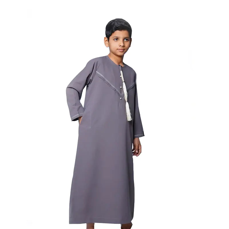 Omani Kids Dark Grey Tasseled Thobes  923  04 image 1