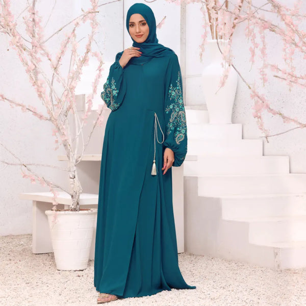 Teal Luxurious Embroidered Abaya AS949
