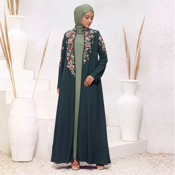 Green Floral Embroidery Kimono ASK-948