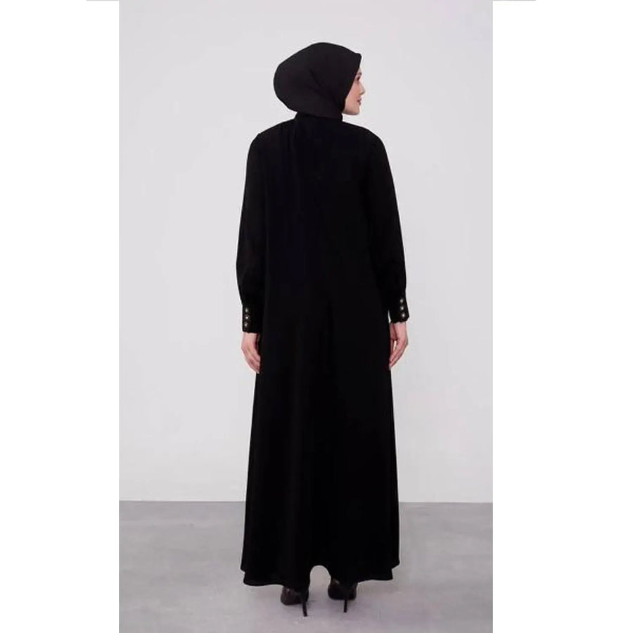 Women Black Classic Button Abaya
