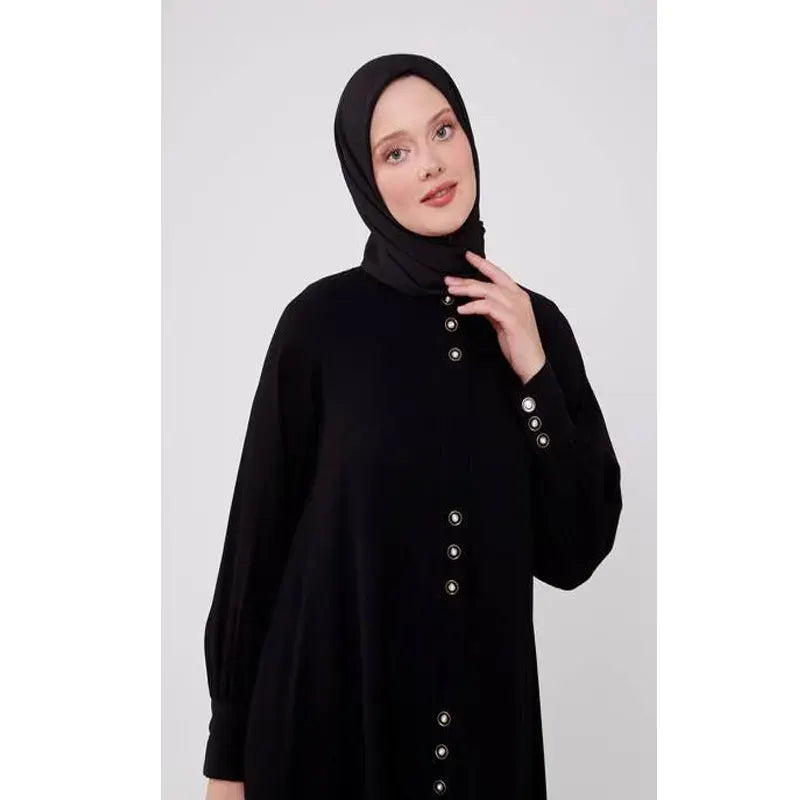 Women Black Classic Button Abaya