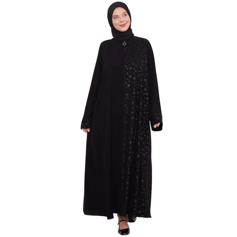 Zipped Dotted Black Abaya